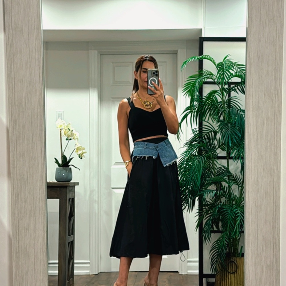 Stylish Black Denim Patchwork Skirt
